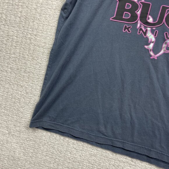 Y2K VTG Buck Knives Gray V Neck T Shirt Women's XXL Goth Holographic Heart Cyber - Picture 5 of 16